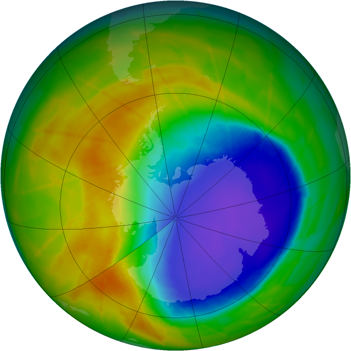 Antarctic ozone map for 20 October 2009